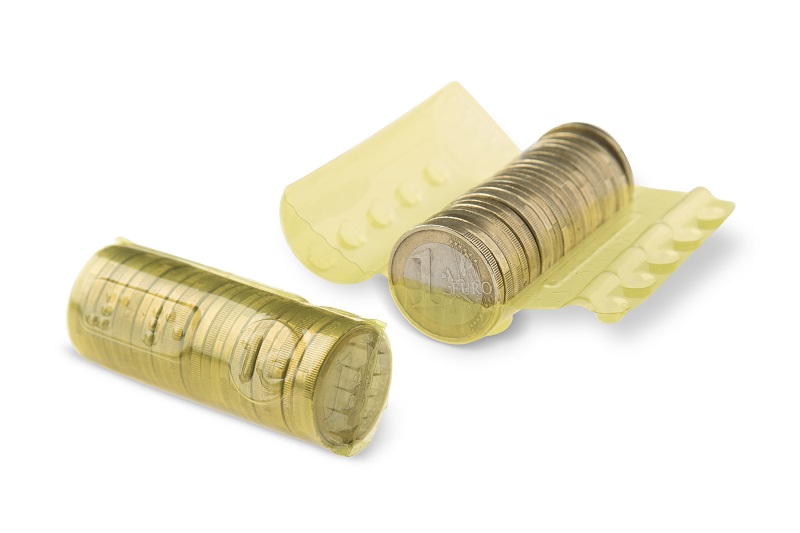 1000 plastic coin rolls of 1 Euro. 10 batches