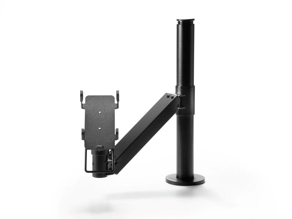 Adjustable arm with a payment terminal stand that provides accessibility to disabled customers.