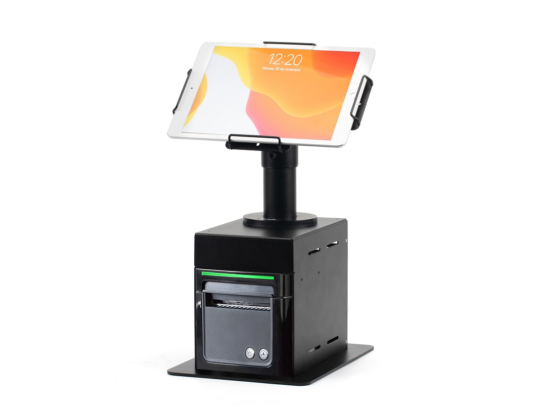 Queue Management and Check-in Compact Kiosk with Covered Printer
