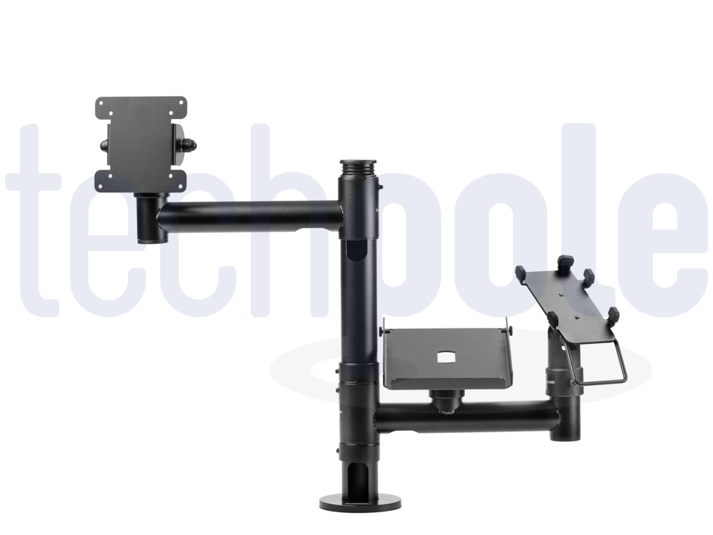 POS mount with two arms, with chip and pin and thermal printer stands and a VESA.