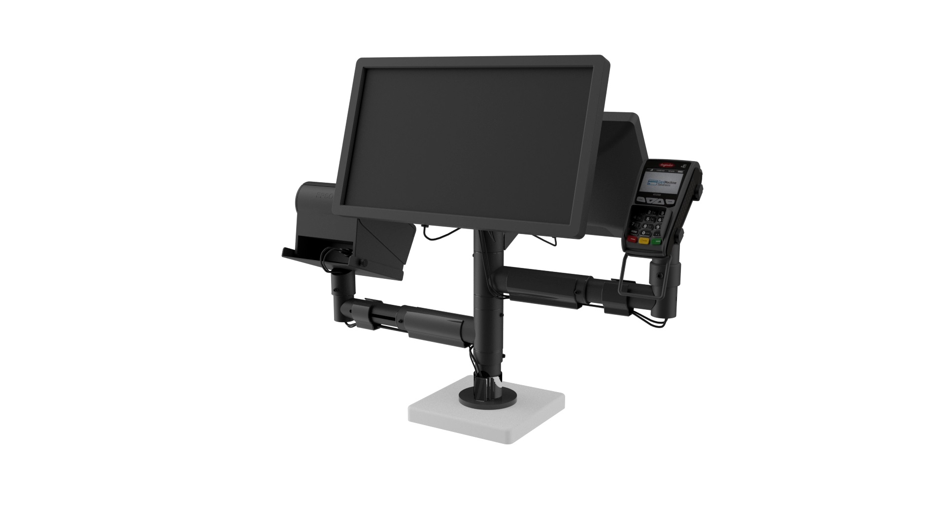 POS modular mount with two VESA stands and two arms.