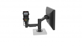 POS mounting solution with an arm and an anguled VESA. | Point of sale mounting solutions at the point of sale in black colour