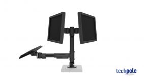 Suport TPV amb un monitor VESA i un terminal de pagament | Configuracions de suports per a monitors pantalles impressores datafons al punt de venda en color negre