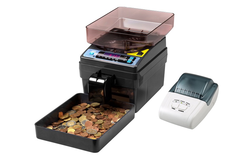 Manual Coin Counter with transport cover included. Euro coins version